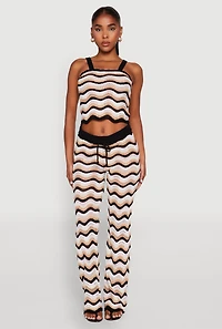 Womens Wavy Striped Crochet Crop Top, Multi, Size S
