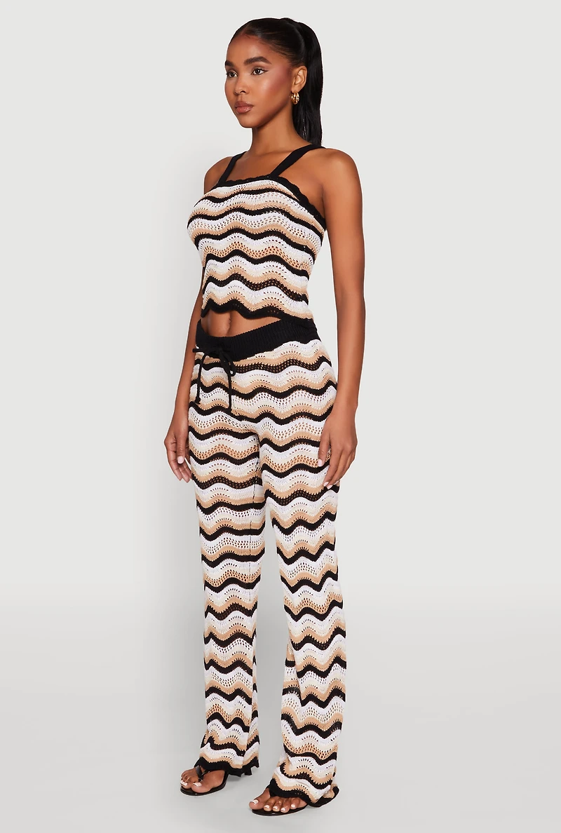 Womens Wavy Striped Crochet Crop Top, Multi, Size S
