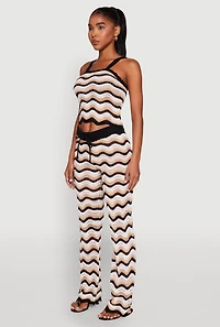 Womens Wavy Striped Crochet Crop Top, Multi, Size S