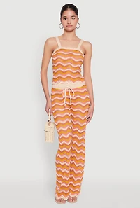 Womens Wavy Striped Crochet Crop Top, Orange, Size M