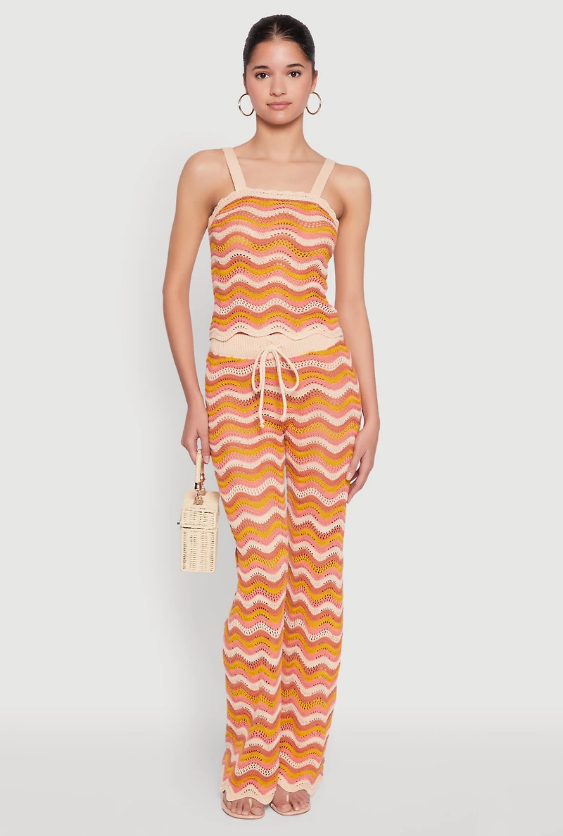Womens Wavy Striped Crochet Crop Top, Orange, Size XL