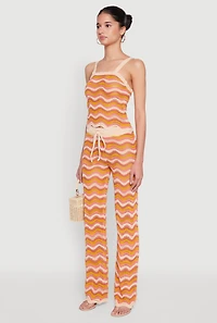 Womens Wavy Striped Crochet Crop Top, Orange, Size XL