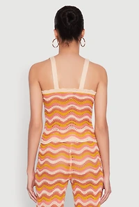 Womens Wavy Striped Crochet Crop Top, Orange, Size M