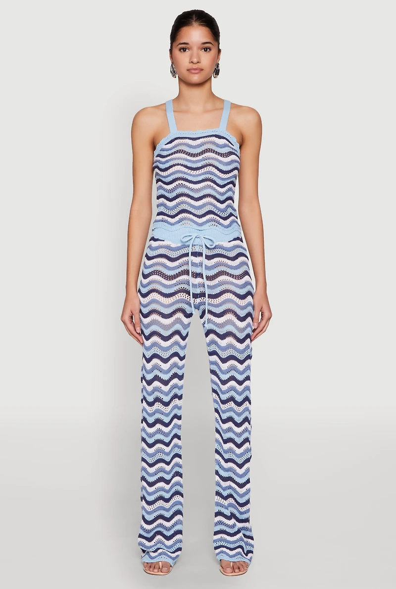Womens Wavy Striped Crochet Crop Top,