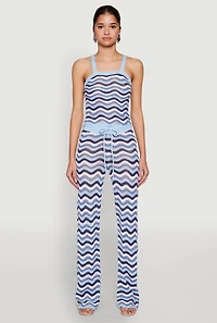 Womens Wavy Striped Crochet Crop Top,