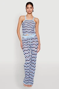 Womens Wavy Striped Crochet Crop Top,
