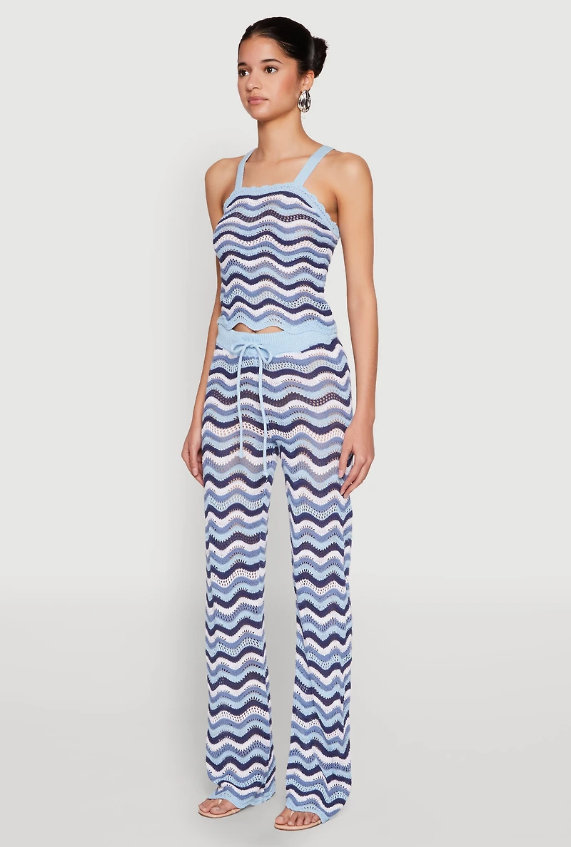 Womens Wavy Striped Crochet Crop Top,