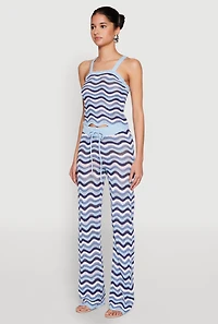 Womens Wavy Striped Crochet Crop Top,