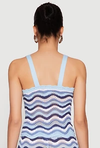 Womens Wavy Striped Crochet Crop Top,