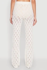 Womens Crochet Diamond Knit Pants, White, Size L