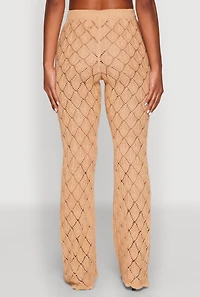 Womens Crochet Diamond Knit Pants, Khaki, Size L