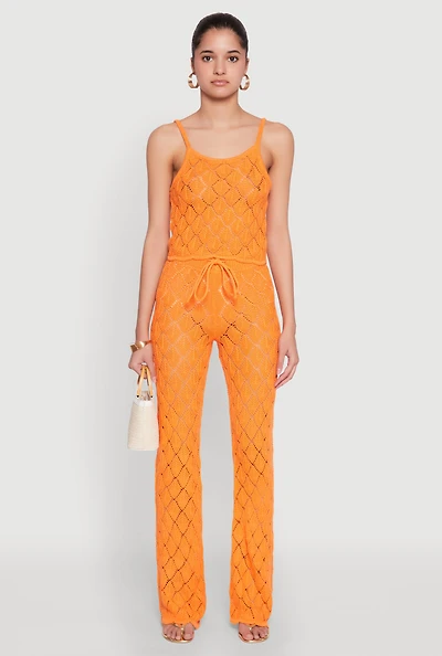 Womens Crochet Diamond Knit Pants,