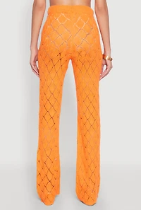 Womens Crochet Diamond Knit Pants, Orange, Size M
