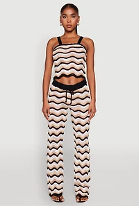 Womens Wavy Striped Crochet Pants,