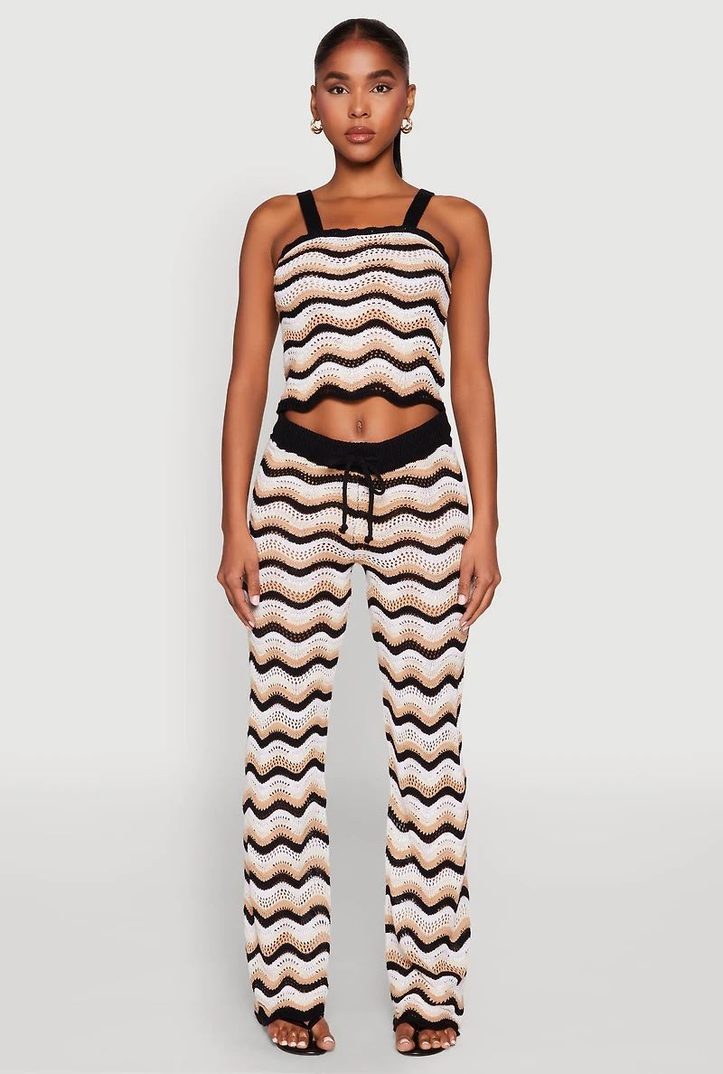 Womens Wavy Striped Crochet Pants, Multi, Size L
