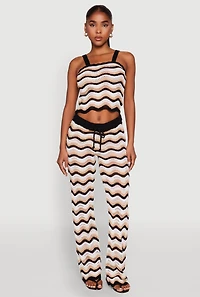 Womens Wavy Striped Crochet Pants,