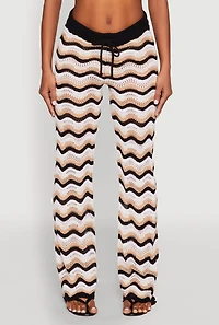 Womens Wavy Striped Crochet Pants,