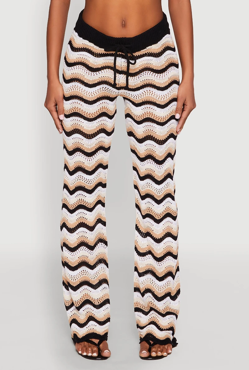 Womens Wavy Striped Crochet Pants, Multi, Size L