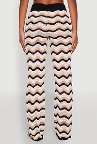 Womens Wavy Striped Crochet Pants,