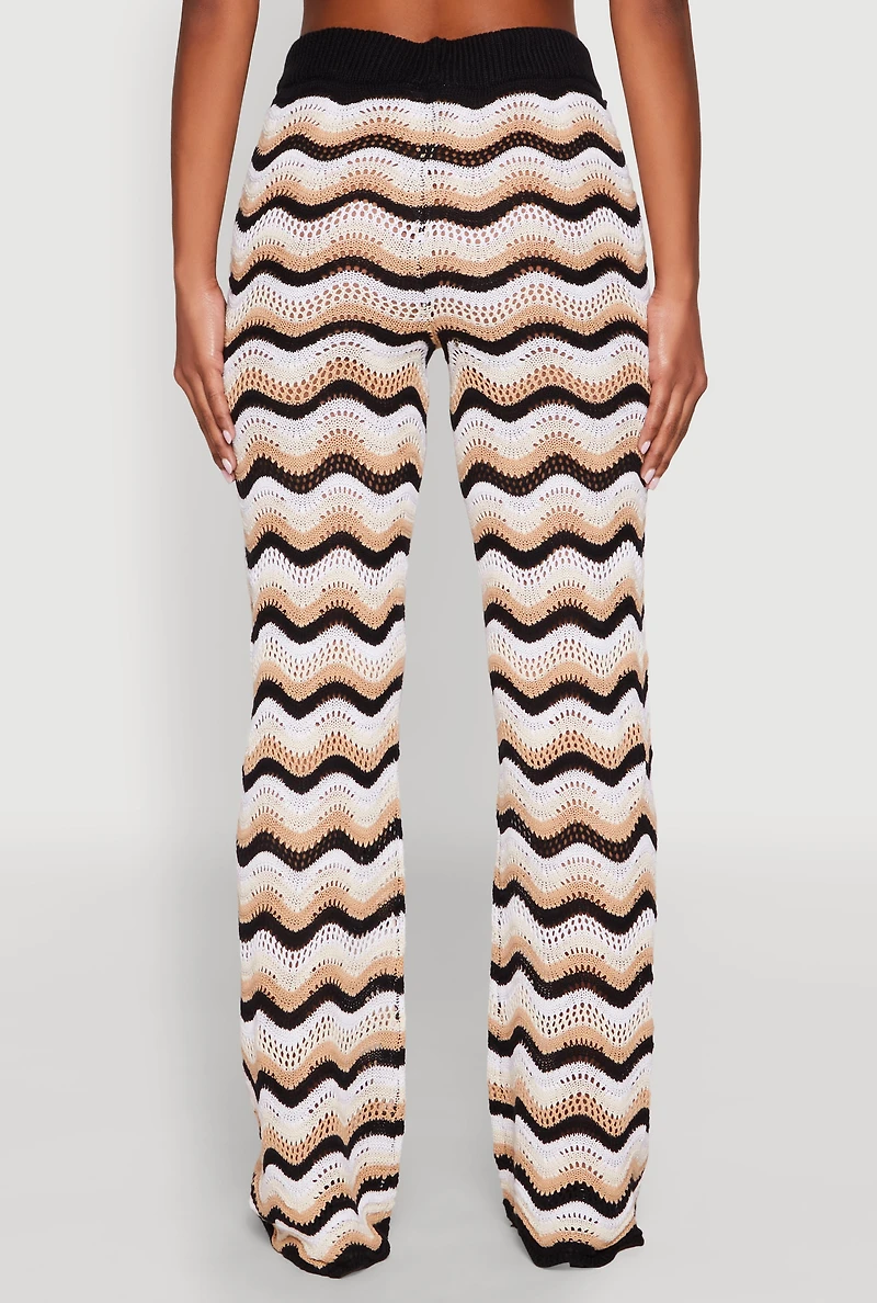 Womens Wavy Striped Crochet Pants, Multi, Size L