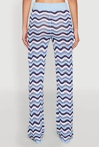 Womens Wavy Striped Crochet Pants, Blue, Size M