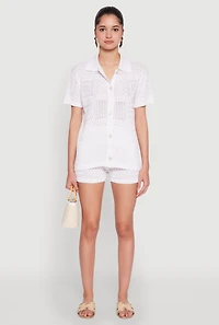 Womens Pointelle Crochet Drawstring Shorts, White, Size L