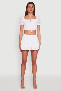 Womens Trendy High Waisted Eyelet Tiered Mini Skirt, White,