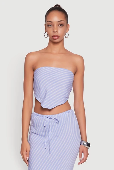 Womens Patterned Hanky Hem Tube Top, Blue, Size XL