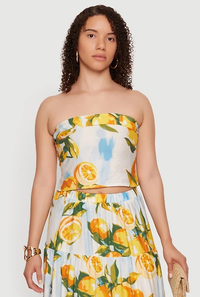 Floral Fold Over Detail Tube Top with Smocked Back