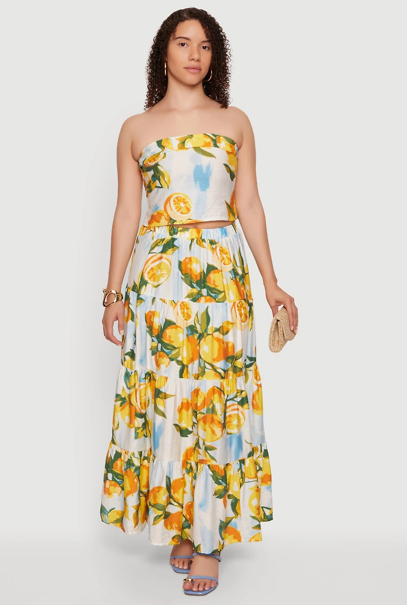 Floral Fold Over Detail Tube Top with Smocked Back