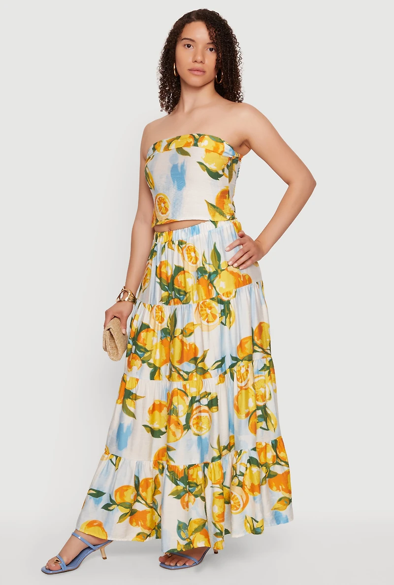 Floral Fold Over Detail Tube Top with Smocked Back
