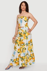 Floral Fold Over Detail Tube Top with Smocked Back