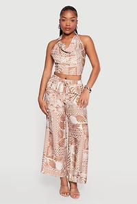 Patterned Gauze Knit Cropped Halter Top