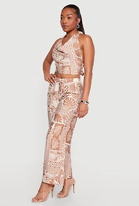 Patterned Gauze Knit Cropped Halter Top