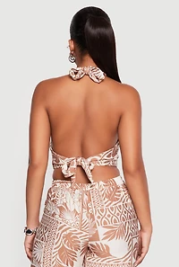 Patterned Gauze Knit Cropped Halter Top