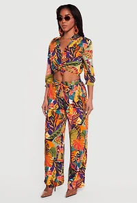 Abstract Floral Leaf Print Pants