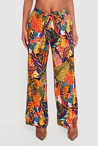 Abstract Floral Leaf Print Pants