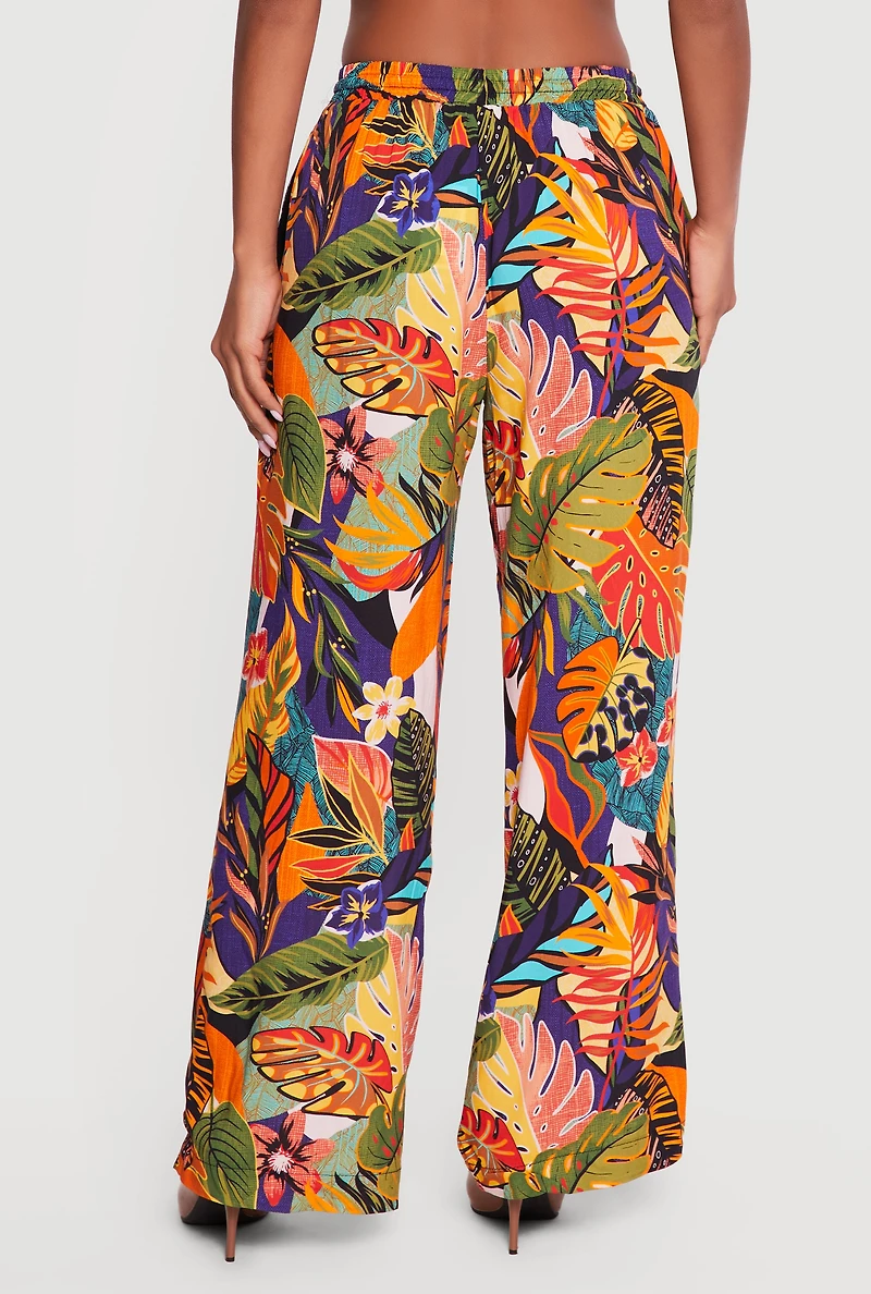 Abstract Floral Leaf Print Pants