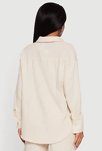 Gauze Knit Long Sleeve Shirt with Raw Hem