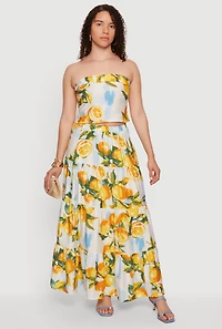 Lemon Print Tiered Maxi Skirt