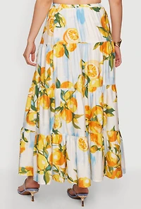Lemon Print Tiered Maxi Skirt