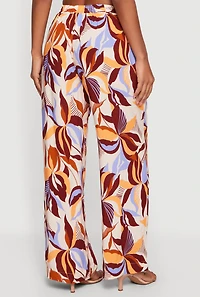 Leaf Print Drawstring High Waisted Pull On Pants