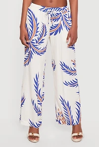 Abstract Palm Leaf Print Wide Leg Pants