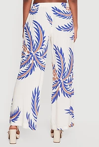 Abstract Palm Leaf Print Wide Leg Pants