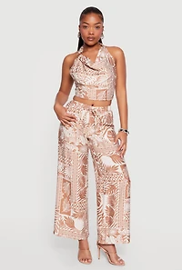 Patterned Gauze Knit Pull On Wide Leg Pants