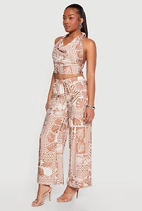 Patterned Gauze Knit Pull On Wide Leg Pants