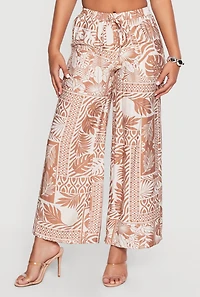 Patterned Gauze Knit Pull On Wide Leg Pants