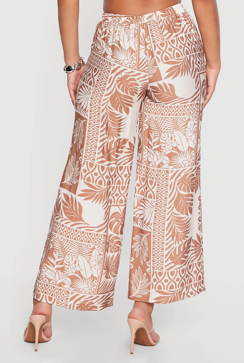 Patterned Gauze Knit Pull On Wide Leg Pants