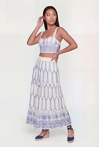 Printed Pattern High Waisted Tiered Maxi Skirt