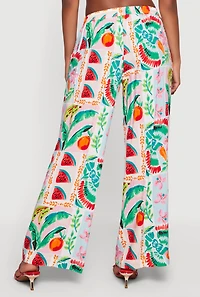 Tropical Floral Fruit Print Wide Leg Pants